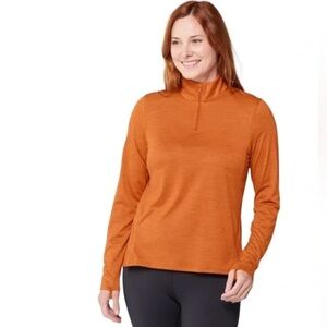 REI Active Pursuits 1/4 Zip Baselayer Top Women XS Cassia Bark Orange